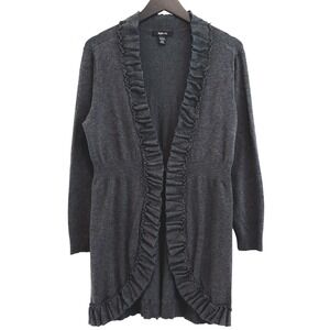 Style & Co Cardigan Women Large Gray Ruffle Trim Long Sleeve Open Front Romantic